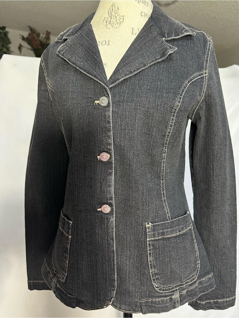 VINTAGE ITALY VITAMIN A JEANS DENIM JACKET BLAZER STRETCH POCKETS BLK M LIKE NU